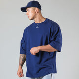 New Summer Running Oversized T-Shirt Men's Gym Bodybuilding Fitness Loose Casual Cotton Short Sleeve Men's Street Sports T-Shirt