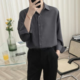 Spring All-match Sexy Mens Shirts Top Quality Chiffon Button Up Long Sleeve Casual Solid Color Loose Satin Shirt