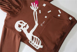 Embroidery Skull Heart Patchwork Brown Cotton Hoodies Men Harajuku Sweatshirt Fleece Punk Hooded Pullover Vintage Clothes