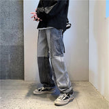 Korean Style Fashion Men's Denim Wide-leg Pants New Autumn Loose Straight-leg Jeans Paneled Denim Trousers Male