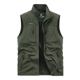 Men's Leisure Vest Solid Color Tooling Style Waistcoat Thin Fishing Hiking Multi-Pocket Casual Loose Vest for Men