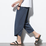 Summr Men Chinese Style Cotton Linen Harem Pants Men Streetwear Breathable Beach Pants Male Casual Calf-Lenght Trousers