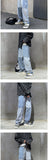 Korean Style Fashion Men's Denim Wide-leg Pants New Autumn Loose Straight-leg Jeans Paneled Denim Trousers Male
