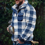 Gotmes Oversized Autumn Winter Warm Long Sleeve Loose Sweaters For Men Casual Turn-down Collar Plaid Print Top Mens Fashion Streetwear