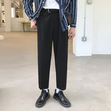 Korean Belt Suit Pants Men Fashion Solid Color Casual Dress Pants Men Loose Straight Trousers Mens Office Formal Trousers 28-34