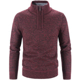 Autumn Winter Thick Knitted Sweater Men Pullovers Solid Color Zipper Mock Neck Slim Fit Knit Pullovers Men Causal Sweater Man