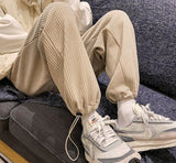 Men Corduroy Pants Spring Adjustable Straight Loose Trousers Couples Solid Drawstring Casual Pantalones Male Students Daily Chic