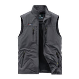 Men's Leisure Vest Solid Color Tooling Style Waistcoat Thin Fishing Hiking Multi-Pocket Casual Loose Vest for Men
