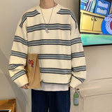 Gotmes Striped Sweater Men Round Neck Winter Pullover Sweater Korean Fashion Harajuku Loose Wild Long Sleeve Sweater Oversize