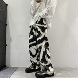 Blue Black Tie-dye Jeans Men Fashion Print Casual Baggy Jeans Mens Streetwear Loose Hip-hop Straight Denim Trousers Men M-2XL