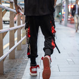 Men Hip Hop Black Cargo Pants joggers Sweatpants Overalls Men Ribbons Streetwear Harem Pants Women Fashions Trousers