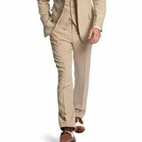 Beige Three Piece Business Party Best Men Suits Peaked Lapel Two Button Custom Made Wedding Groom Tuxedos Jacket Pants Vest