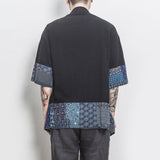 Men Color Block Kimono Black Shirts  Mens Fashions Casual Summer Shirts Male Designer Vintage Shirt Plus Size
