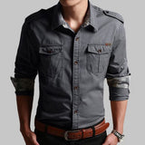 Casual Male Pilot Shirt Long Sleeve Patchwork Pocket Men Fashion Army Military Style Tops For Male