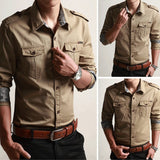 Casual Male Pilot Shirt Long Sleeve Patchwork Pocket Men Fashion Army Military Style Tops For Male