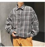 Flannel Harajuku Oversized Cotton Plaid Shirt  Korean Fashions Fleece Button Up Shirts Long Sleeve Vintage Blouses
