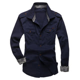 Casual Male Pilot Shirt Long Sleeve Patchwork Pocket Men Fashion Army Military Style Tops For Male