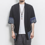 Men Color Block Kimono Black Shirts  Mens Fashions Casual Summer Shirts Male Designer Vintage Shirt Plus Size