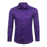 Purple Men's Bamboo Fiber Dress Shirt  Brand New Slim Fit Long Sleeve Chemise Homme Non Iron Easy Care Formal Shirt For Men
