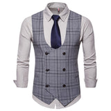 Gotmes New Brand Men's Business Casual Vest High Quality Men's Clothing Men's Casual Plaid High Quality Double Breasted Vest