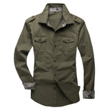 Casual Male Pilot Shirt Long Sleeve Patchwork Pocket Men Fashion Army Military Style Tops For Male