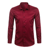 Purple Men's Bamboo Fiber Dress Shirt  Brand New Slim Fit Long Sleeve Chemise Homme Non Iron Easy Care Formal Shirt For Men
