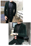 Elegant Wine Red Suits Mens Velvet Luxury Suits For Mens Groom Wedding Velour Suits Gentlemen Dress 2 pcs Flannel Green Burgundy