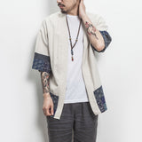 Men Color Block Kimono Black Shirts  Mens Fashions Casual Summer Shirts Male Designer Vintage Shirt Plus Size