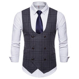 Gotmes New Brand Men's Business Casual Vest High Quality Men's Clothing Men's Casual Plaid High Quality Double Breasted Vest
