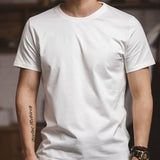 Maden 2pcs Solid Cotton Men's T-shirts Short-sleeved Round Neck Black White T-Shirt Classic Heavyweight Oversized Tees Tops