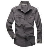 Casual Male Pilot Shirt Long Sleeve Patchwork Pocket Men Fashion Army Military Style Tops For Male