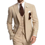 Beige Three Piece Business Party Best Men Suits Peaked Lapel Two Button Custom Made Wedding Groom Tuxedos Jacket Pants Vest
