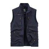 Men's Leisure Vest Solid Color Tooling Style Waistcoat Thin Fishing Hiking Multi-Pocket Casual Loose Vest for Men