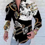 Gotmes Men Spring New Skull Print Shirt Men Fashion Trend Personality Casual Rhinestones Slim Long Sleeve Dress Shirt Men