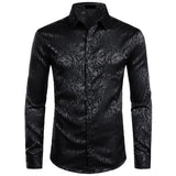 Men's Floral Black Dress Shirts Stylish New Long Sleeve Steampunk Shirt Men Party Club Bar Social Shirt Male Chemise Homme