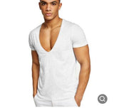 Men casual Deep V Neck T-Shirt Fashion sportswear Summer cotton sweat-absorbent Male Slim Short Sleeve Tee Shirt solid color