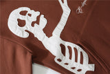 Embroidery Skull Heart Patchwork Brown Cotton Hoodies Men Harajuku Sweatshirt Fleece Punk Hooded Pullover Vintage Clothes