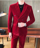 Elegant Wine Red Suits Mens Velvet Luxury Suits For Mens Groom Wedding Velour Suits Gentlemen Dress 2 pcs Flannel Green Burgundy