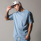 New Summer Running Oversized T-Shirt Men's Gym Bodybuilding Fitness Loose Casual Cotton Short Sleeve Men's Street Sports T-Shirt