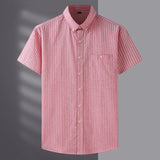10XL 8XL 7XL Men's Loose Shirt Plus Size  Summer Short Sleeve Fashion Stripes Business Work Casual Shirt Oversize Pink Blue