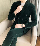 Elegant Wine Red Suits Mens Velvet Luxury Suits For Mens Groom Wedding Velour Suits Gentlemen Dress 2 pcs Flannel Green Burgundy
