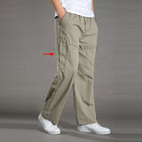 Men's Casual Trousers Cotton Overalls Elastic Waist Full Len Multi-Pocket Plus Fertilizer Men's Clothing Big Size Cargo Pants
