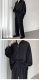 Black Long-sleeved Shirts Men Korean Comfortable Blouses Casual Loose Single Breasted Shirt With Tie