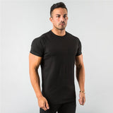 New Stylish Plain Tops Fitness Mens T Shirt Short Sleeve Muscle Joggers Bodybuilding Tshirt Male Gym Clothes Slim Fit Tee Shirt