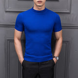 Brand New Autumn Men's Sweater Pure Color Semi-high Collar Knitting for Male Half-sleeved Sweaters Tops