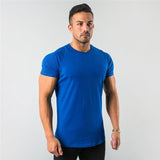 New Stylish Plain Tops Fitness Mens T Shirt Short Sleeve Muscle Joggers Bodybuilding Tshirt Male Gym Clothes Slim Fit Tee Shirt