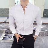 Autumn Men's Stand Collar Casual Shirt Masculina Boutique Long-Sleeved Slim Men's Solid Color Business Dress Shirt Size 5XL