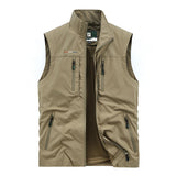 Men's Leisure Vest Solid Color Tooling Style Waistcoat Thin Fishing Hiking Multi-Pocket Casual Loose Vest for Men