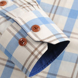 Men's 100% Cotton Long Sleeve Contrast Plaid Checkered Shirt Pocket-less Design Casual Standard-fit Button Down Gingham Shirts