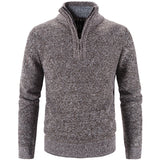 Autumn Winter Thick Knitted Sweater Men Pullovers Solid Color Zipper Mock Neck Slim Fit Knit Pullovers Men Causal Sweater Man